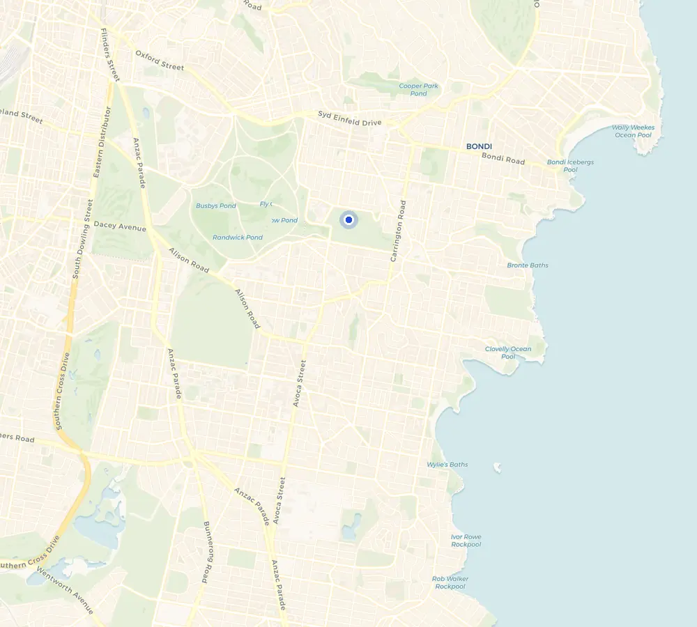 Map of the Queens Park service area and the surrounding Eastern Suburbs, showing Queens Park and the nearby streets we cover.