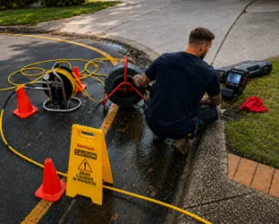 Plumber inspecting a blocked drain in Queens Park