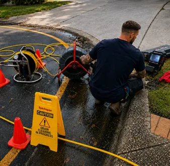 Burst drain pipe being repaired in Queens Park